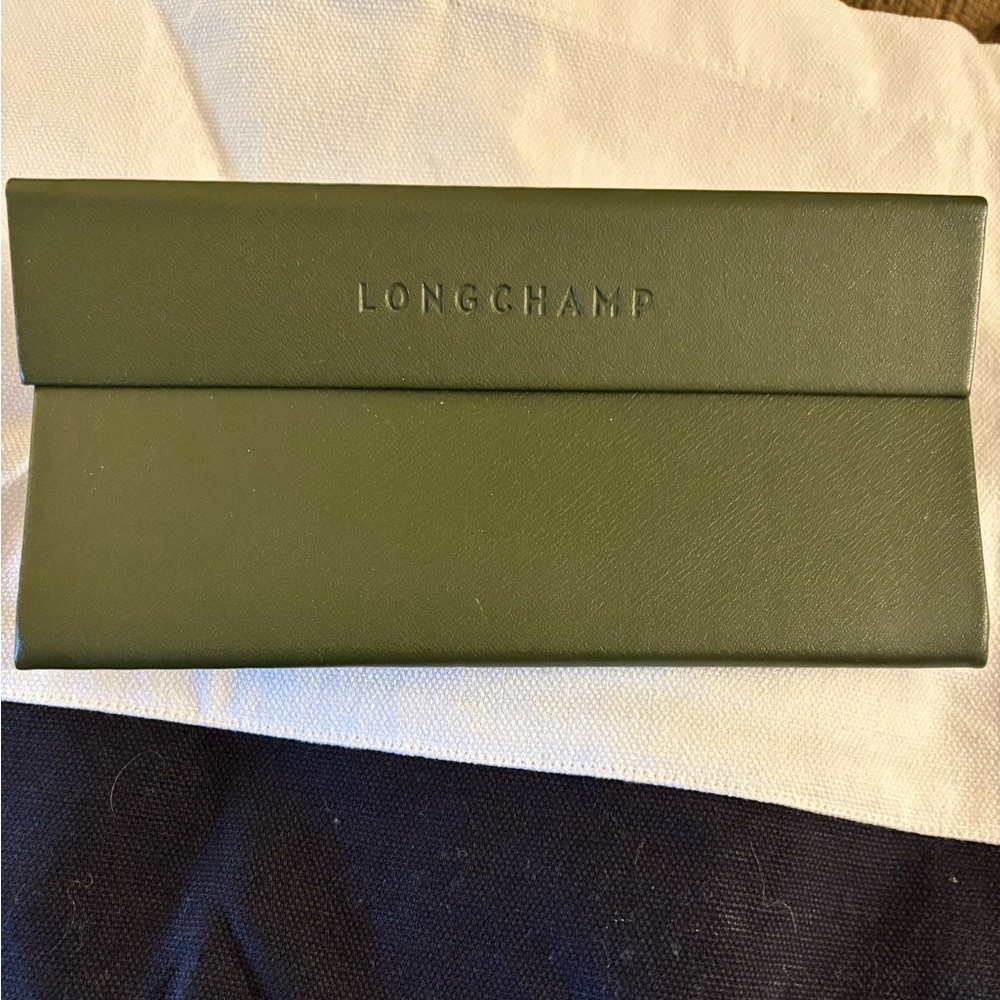 Longchamp Olive Green Leather Clutch glasses case